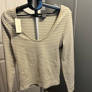 Universal Thread Beige Striped Long Sleeve Tee